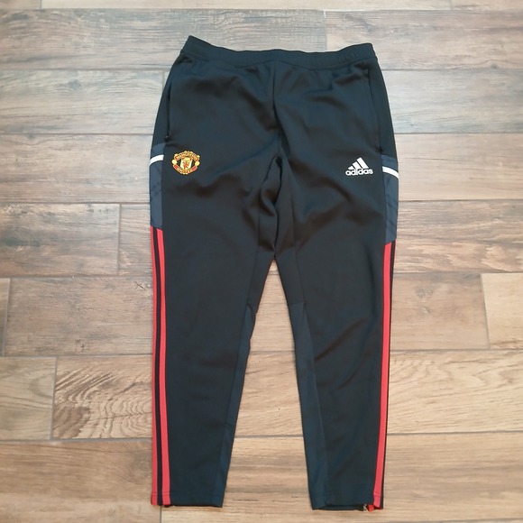Manchester United Joggers Mens Large Black Adidas Soccer Training Pants Gym - Picture 1 of 11